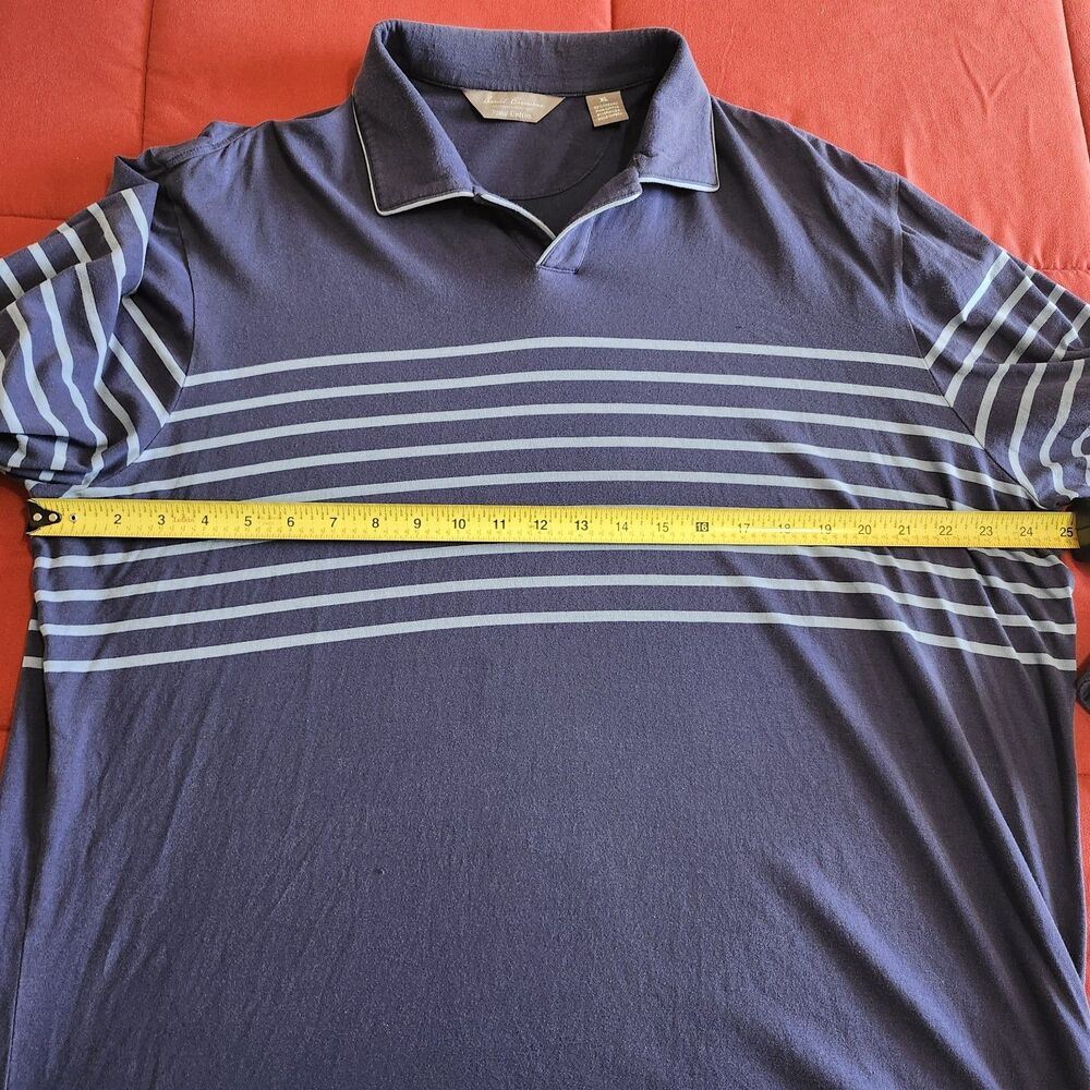 Daniel Cremieux Mens XL Long Sleeve Striped Polo Navy Light Blue Pima Cotton - Picture 6 of 10